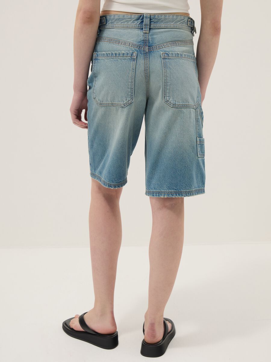 Light blue pure cotton denim Bermuda shorts, baggy fit_2