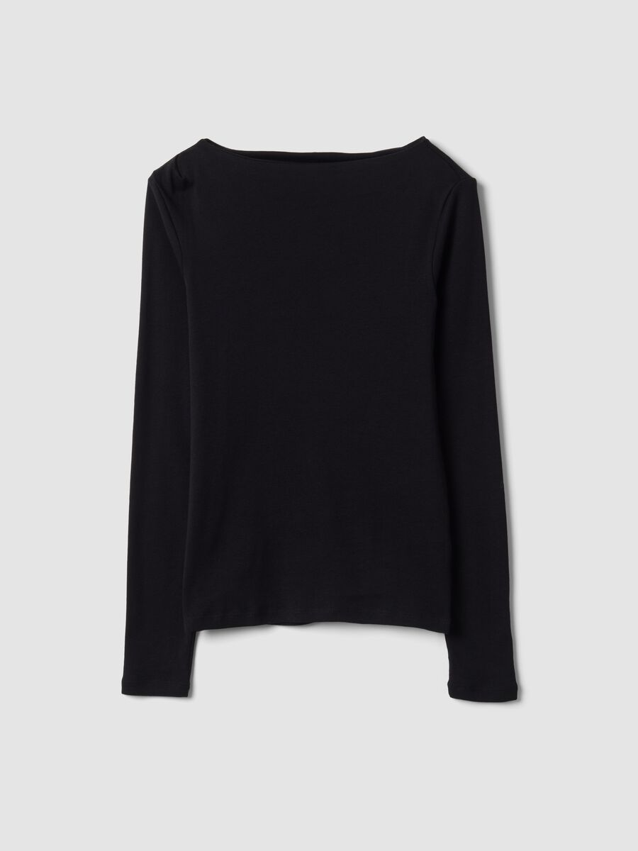 T-shirt nera in puro cotone con girocollo_4