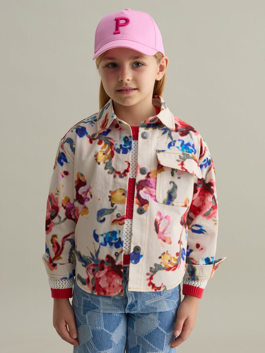Cotton shacket with floral pattern_0