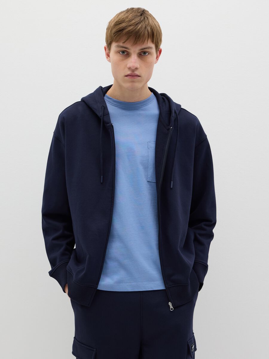 Over-fit full-zip sweatshirt in cotton with hood_0