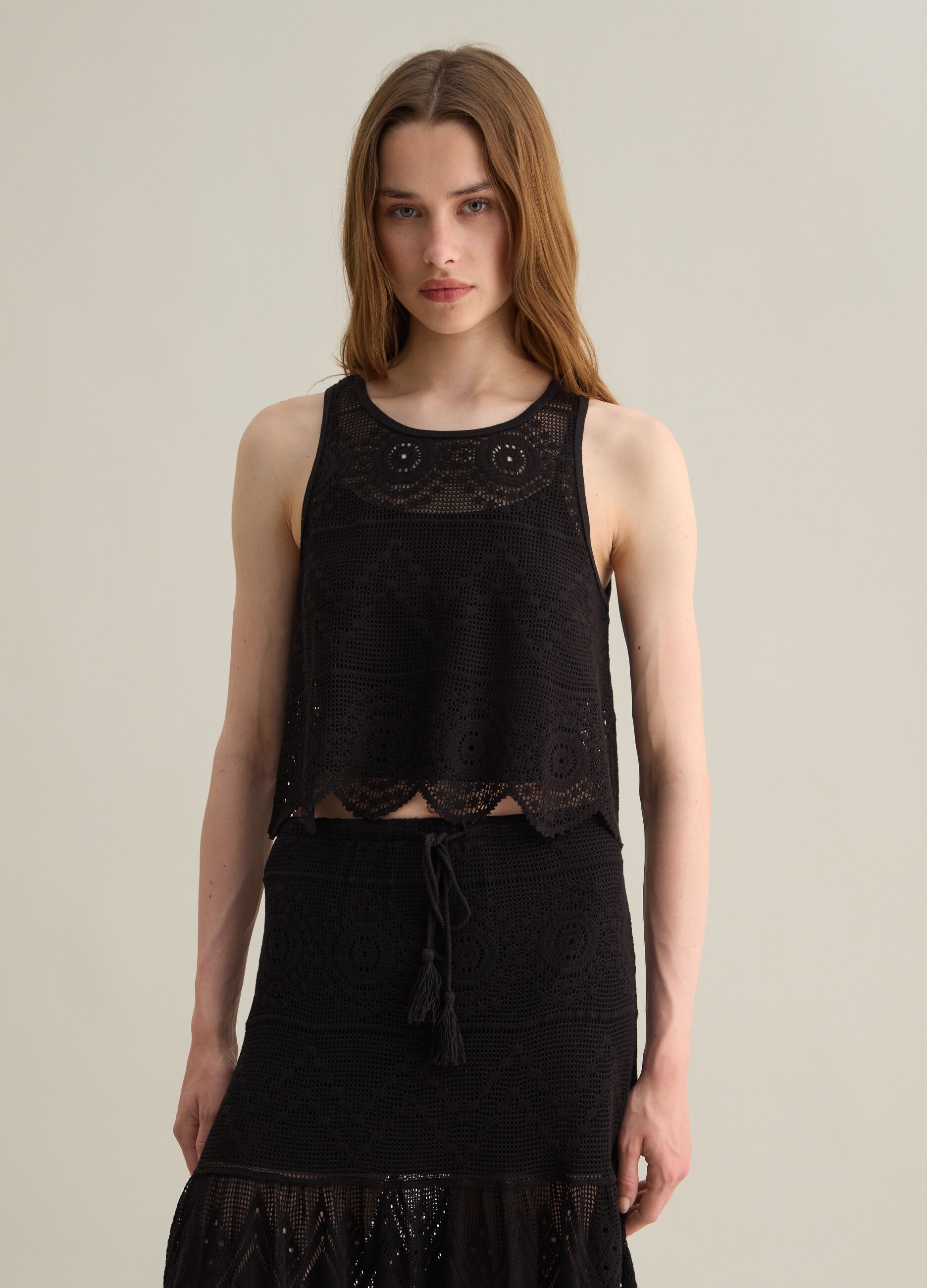 Black Crochet Vest Piombo