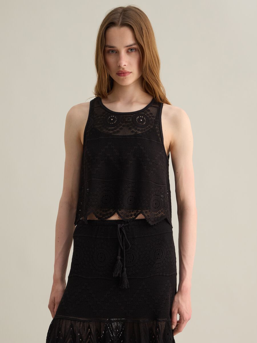 Black Crochet Vest Piombo_0