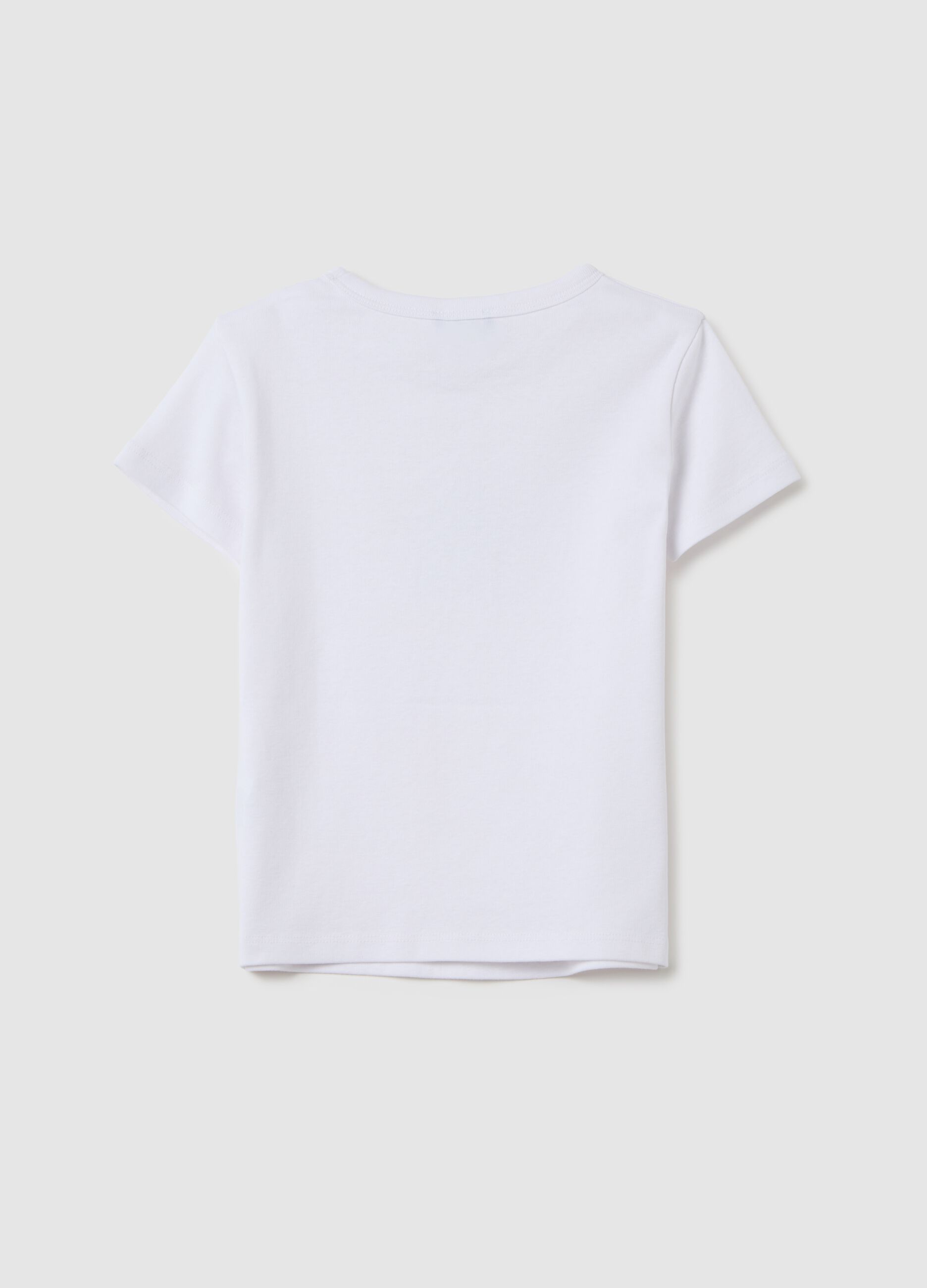 Girls' white cotton slim fit T-shirt with leopard print