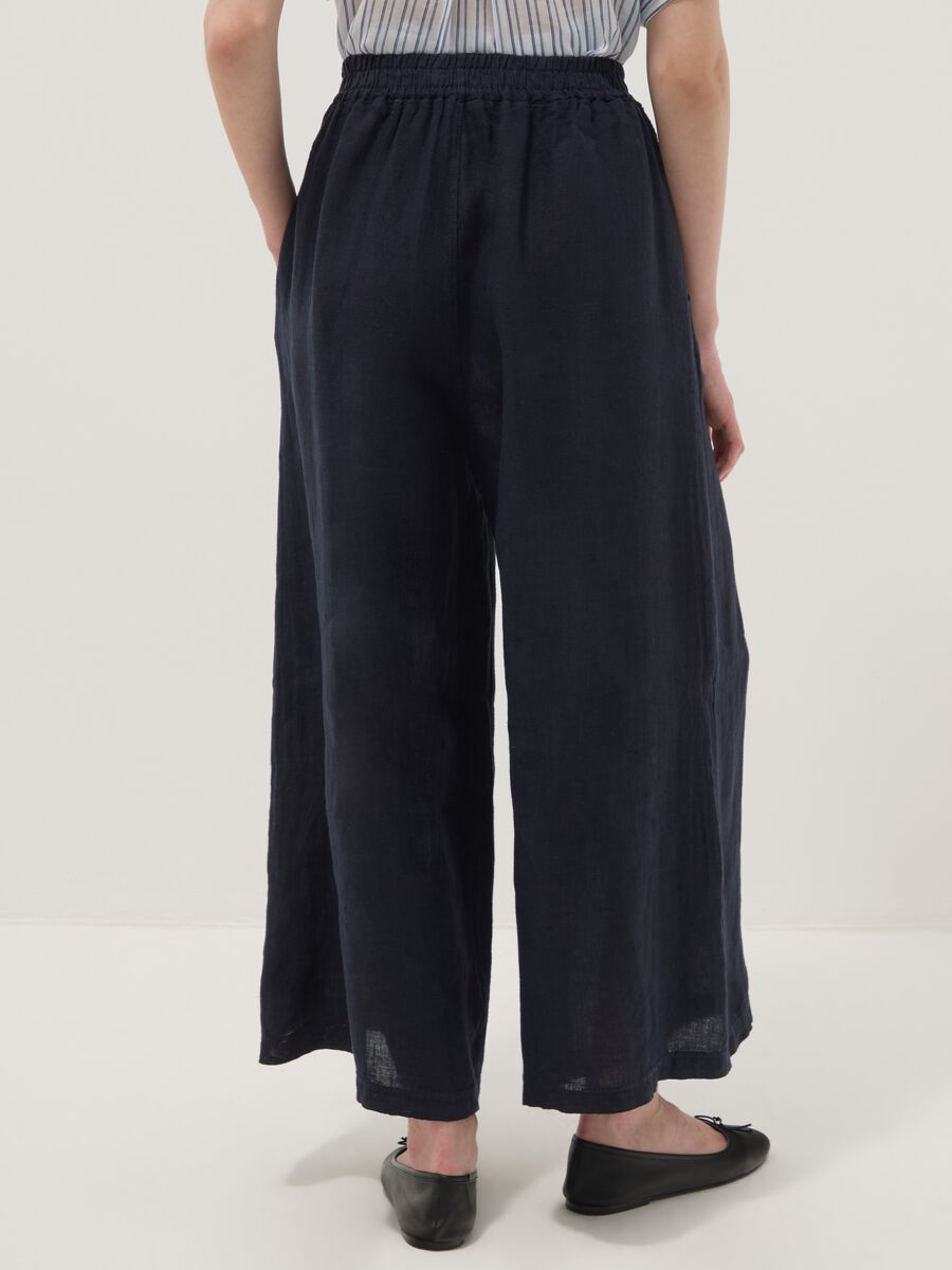 Pantaloni blu in puro lino a gamba ampia regular fit_2