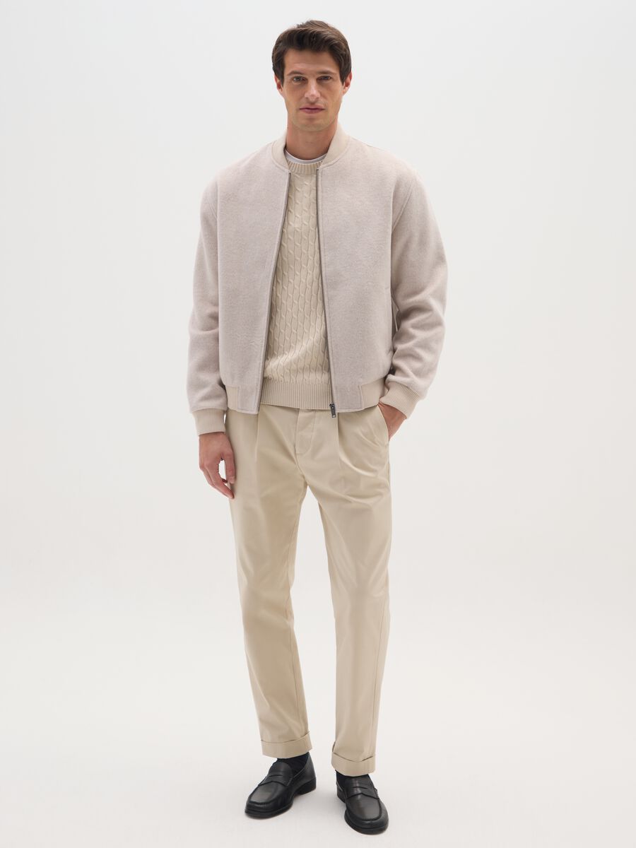 Bomber in misto lana beige regular fit con zip_1