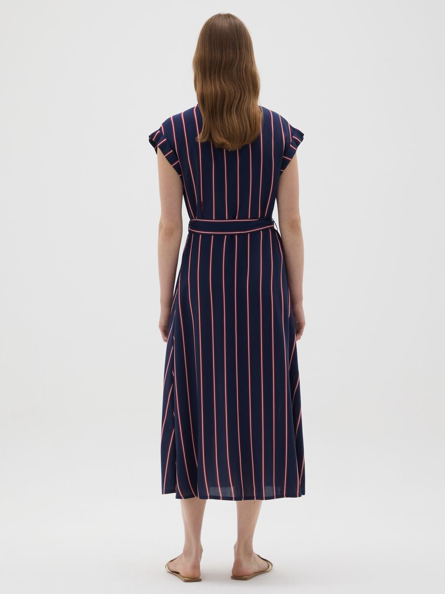 Long Blue and Red Striped Shirt Dress_2