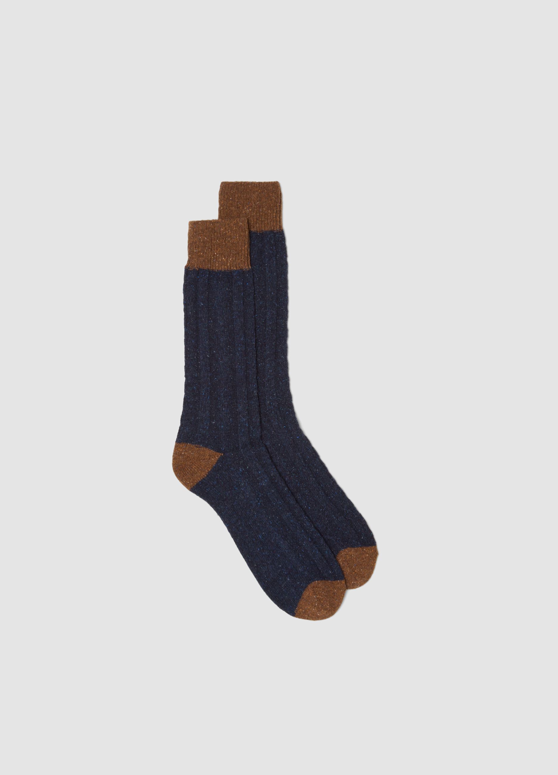 Navy Blue Short Socks in Stretch Wool and Silk