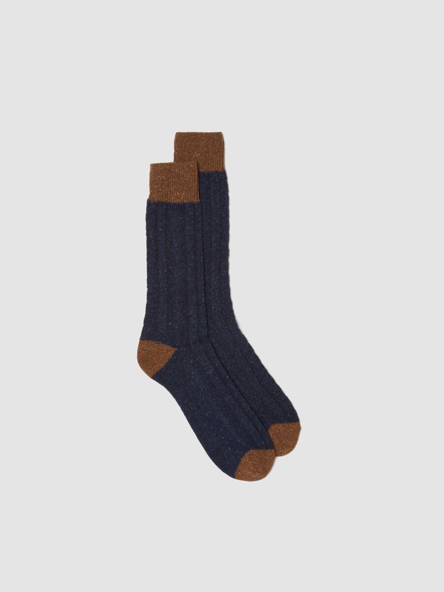 Calze corte blu navy in lana e seta elasticizzata_0