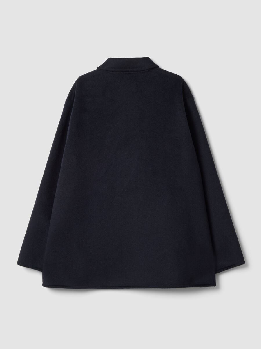 Cappotto blu in misto lana e viscosa con bottoni over fit_6