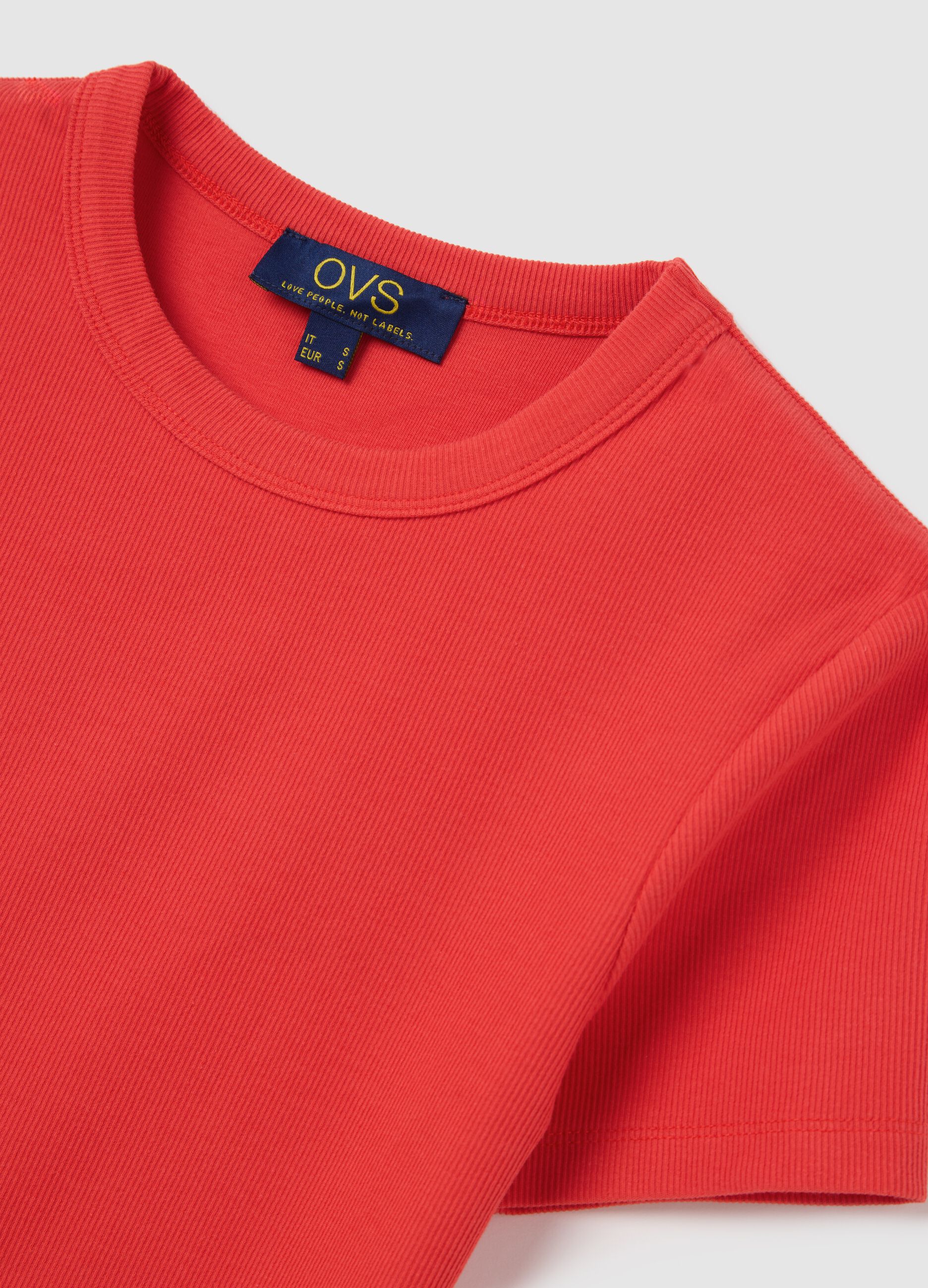 T-shirt da donna in cotone elasticizzato rossa regular fit