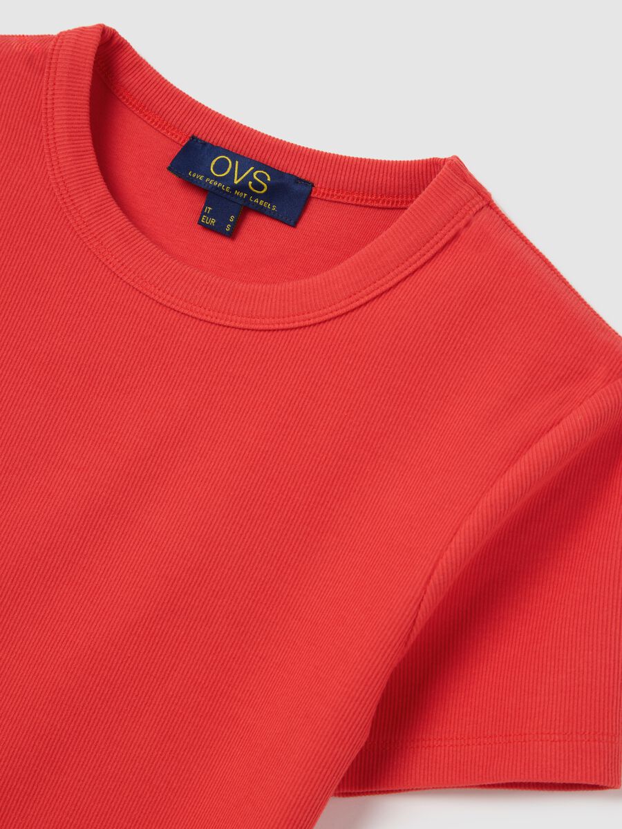 Red short-sleeved stretch cotton T-shirt_5