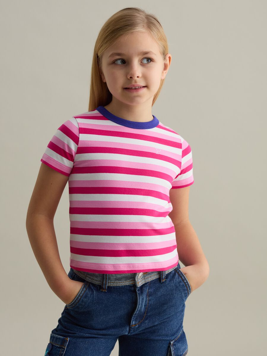 T-shirt with striped pattern and diamanté logo_0