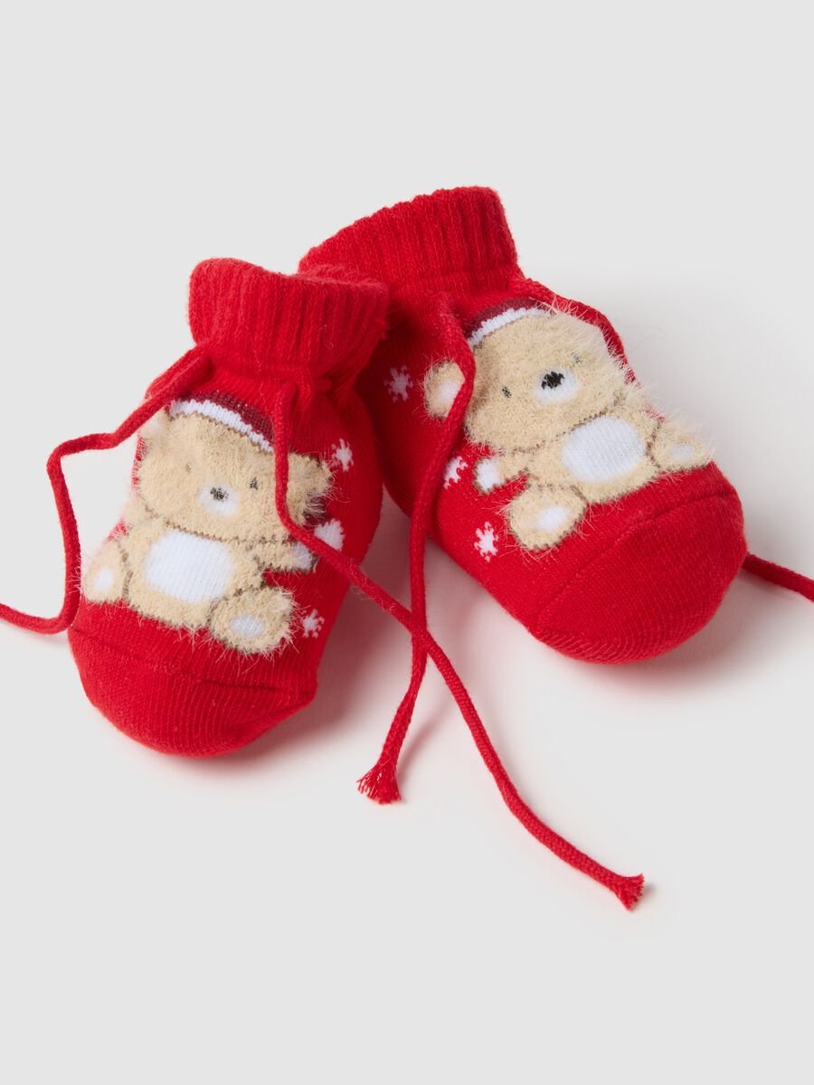 Scarpine natalizie da neonato in misto cotone rosse elasticizzate_2