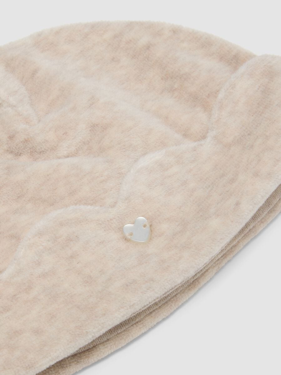 Beige organic cotton-blend jersey baby hat_1