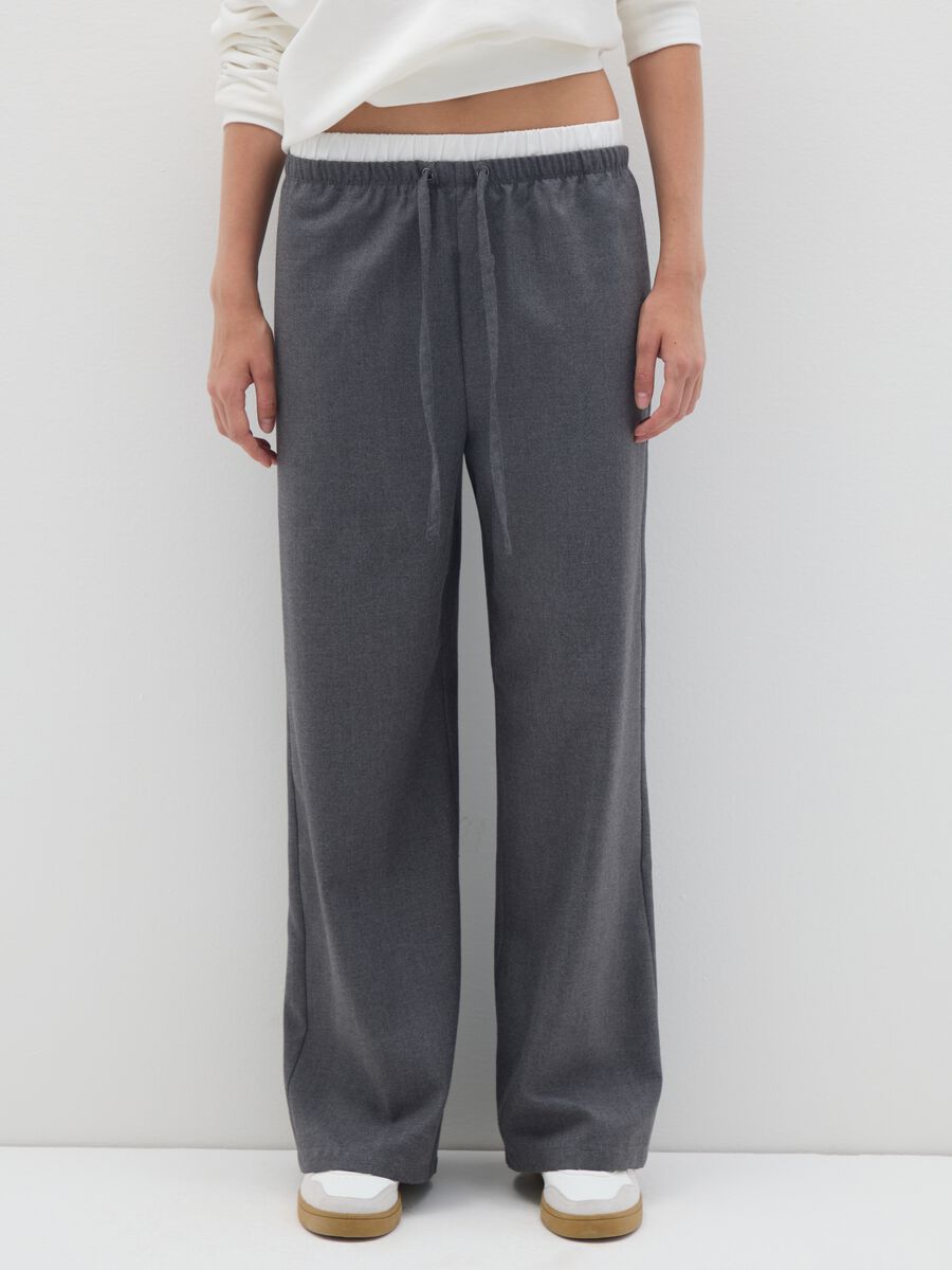 Wide Leg Grey Mix Trousers_1