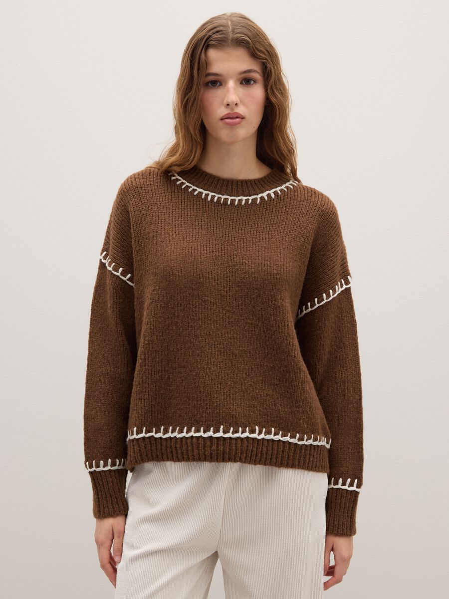 Brown sweater in cotton and wool blend with oversized fit_1