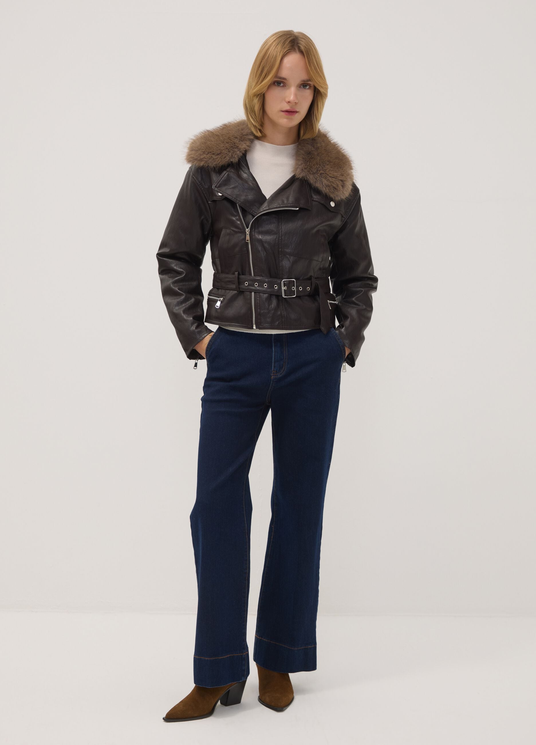 Dark brown regular-fit jacket with statement collar