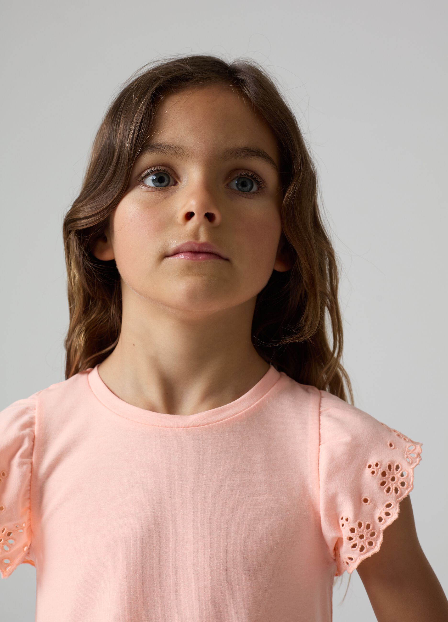 T-shirt with broderie anglaise flounce