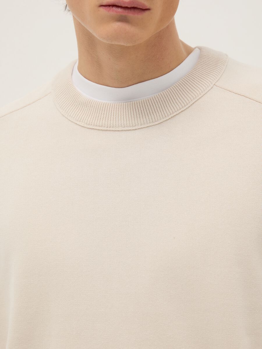 Regular Fit Beige Crew Neck Sweater in Pure Cotton_3