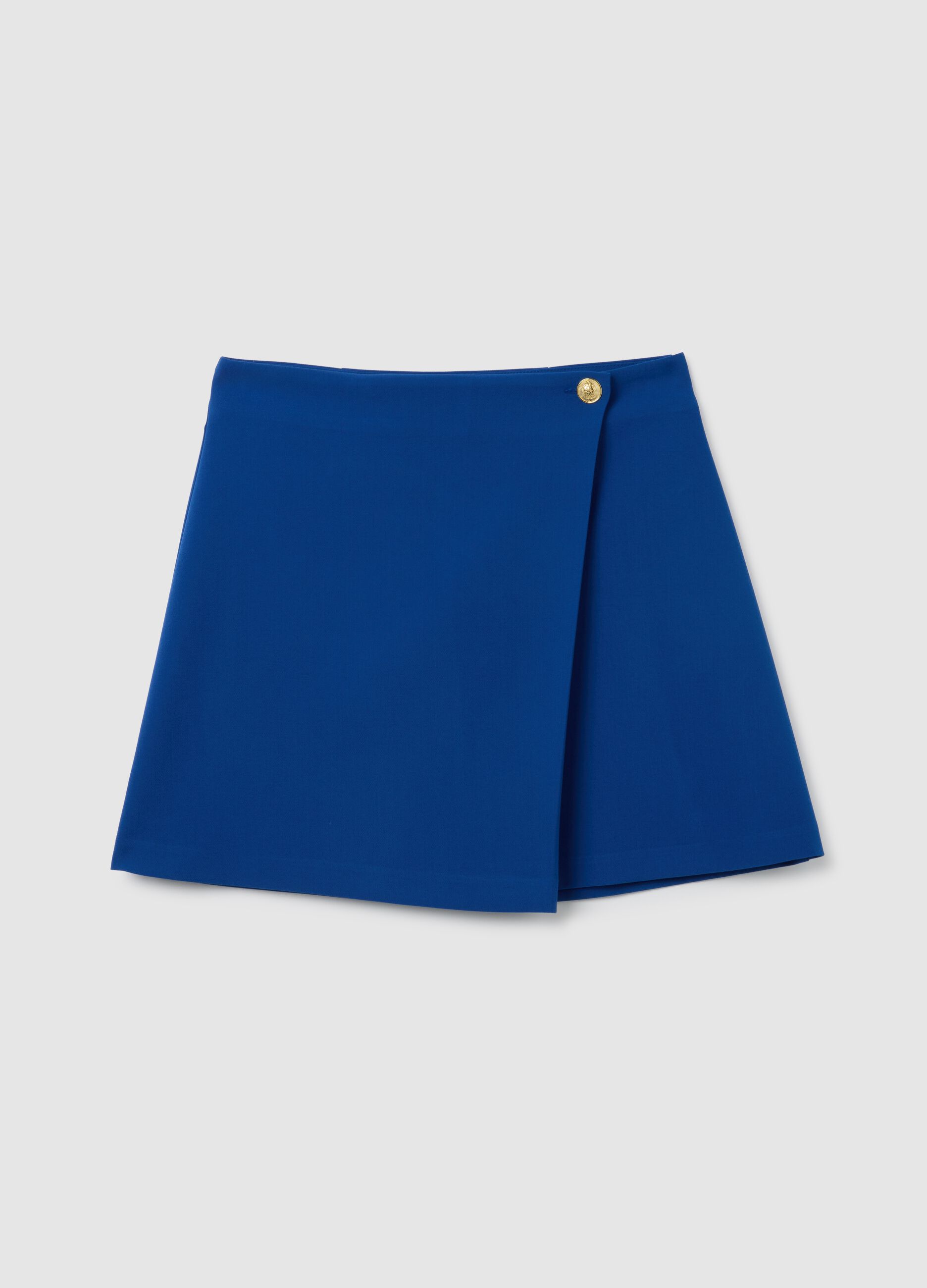 Regular fit blue mixed skirt with button