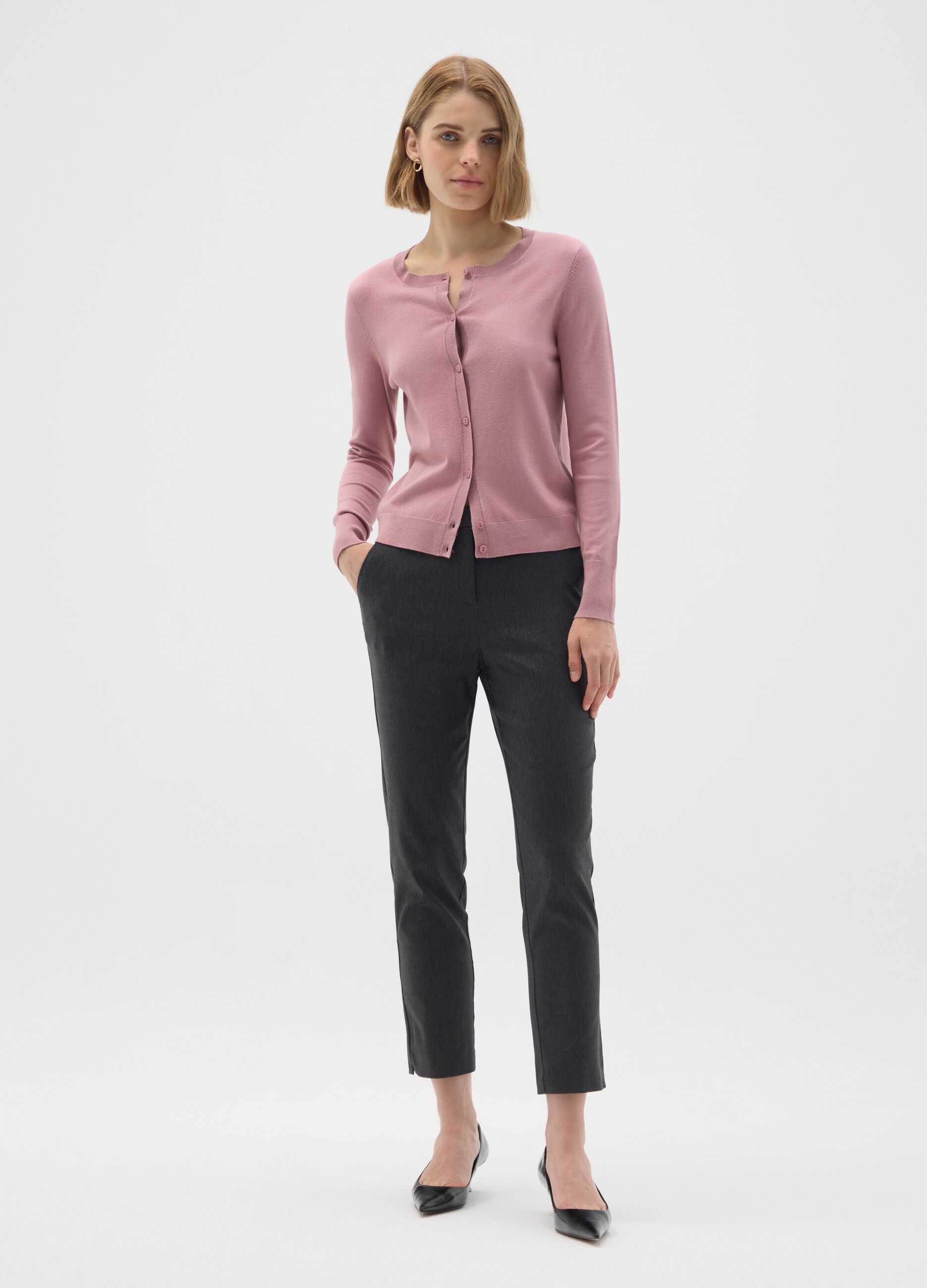 Pink viscose blend cardigan, regular fit