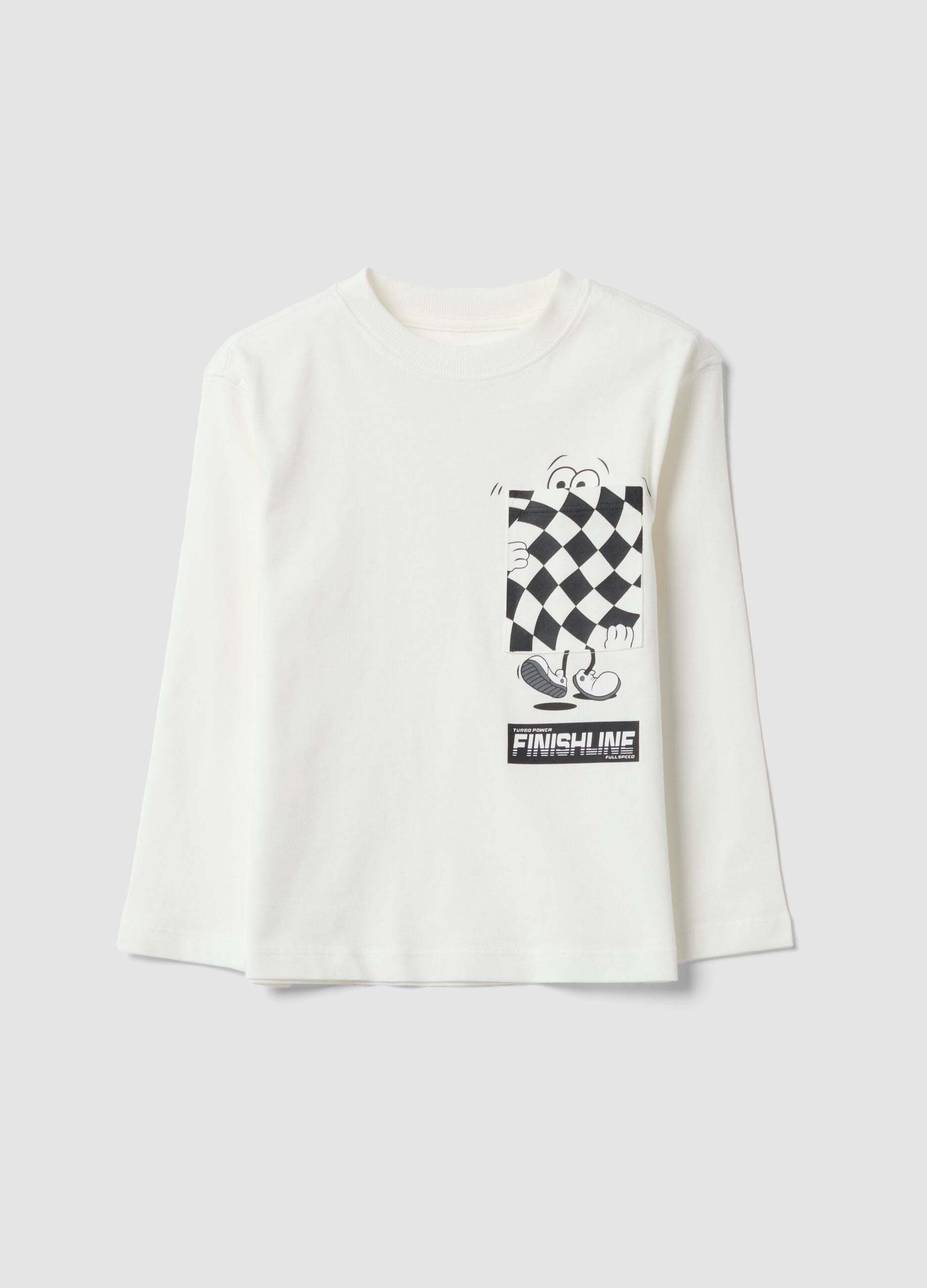 White pure cotton oversized T-shirt with contrast print for boys