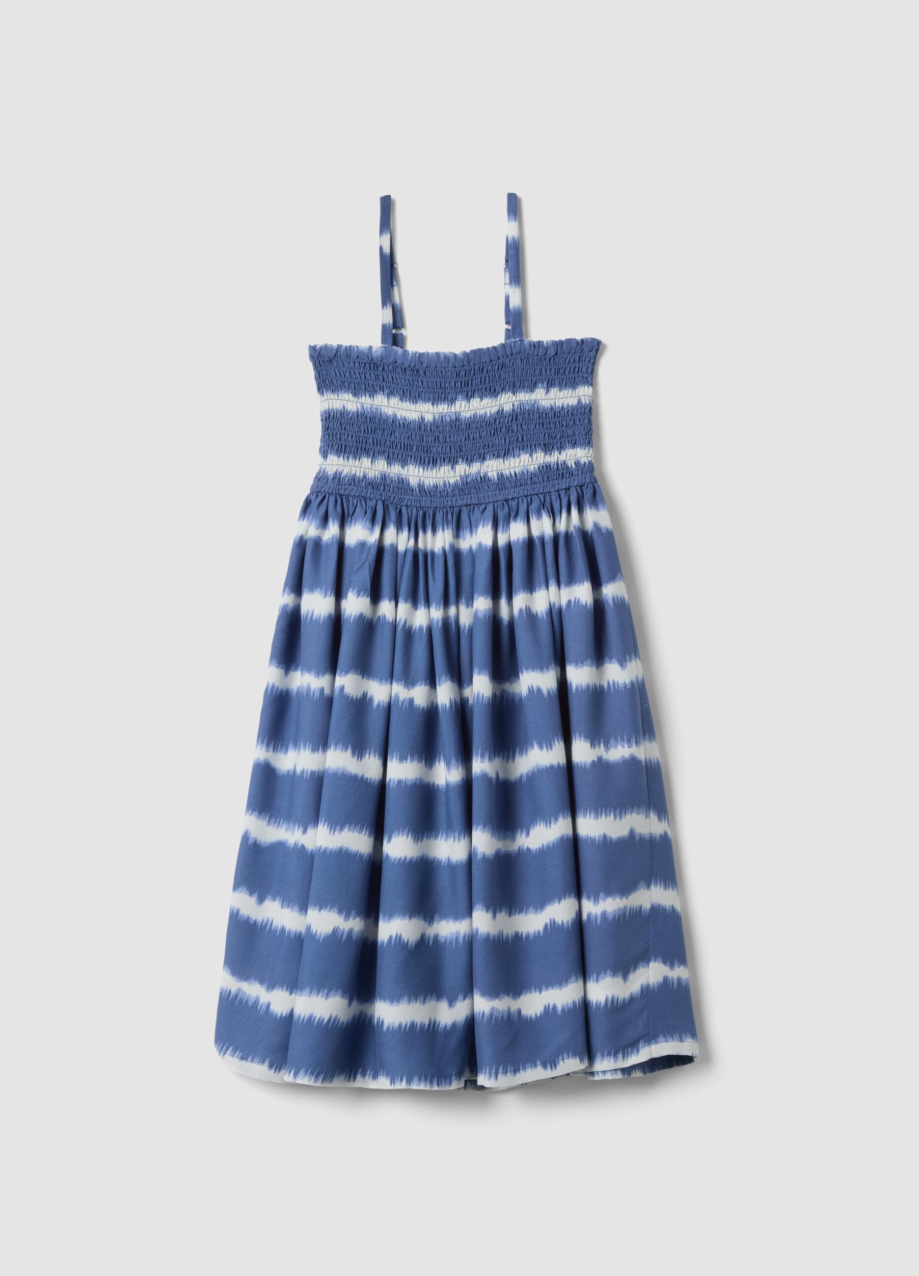 Girls&rsquo; blue striped pure viscose wide-fit dress with spaghetti straps
