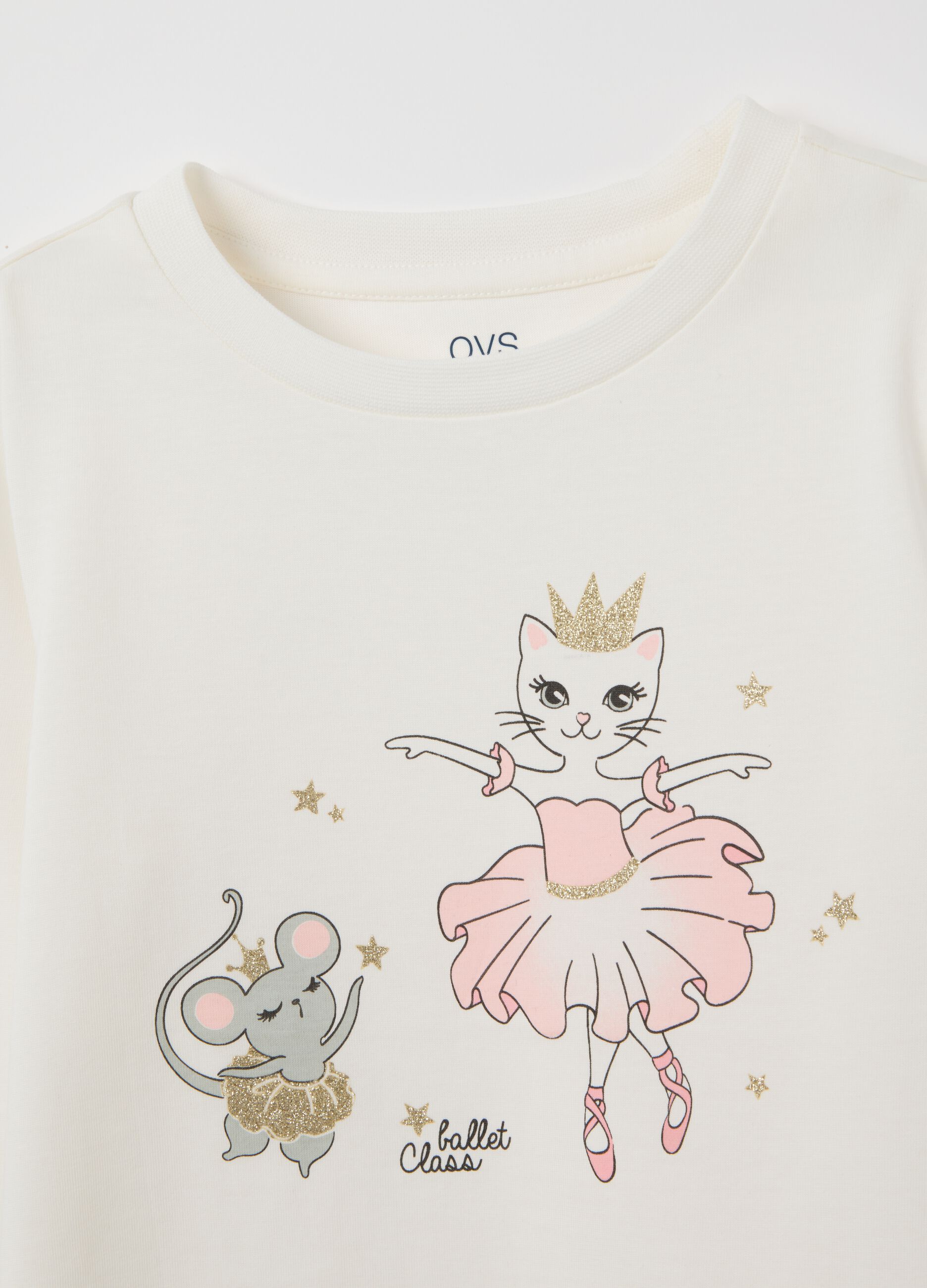 White regular fit girls' pure cotton T-shirt with print