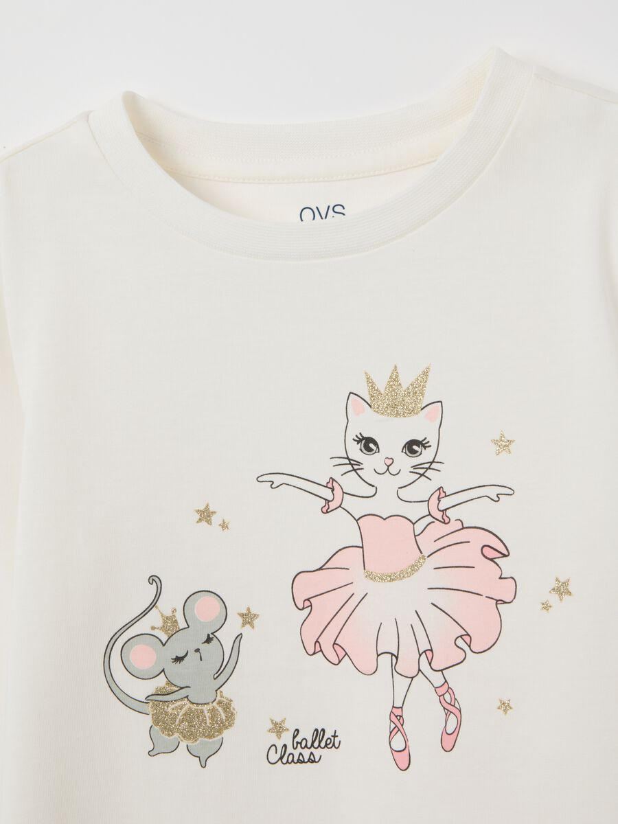 White regular fit girls' pure cotton T-shirt with print_2