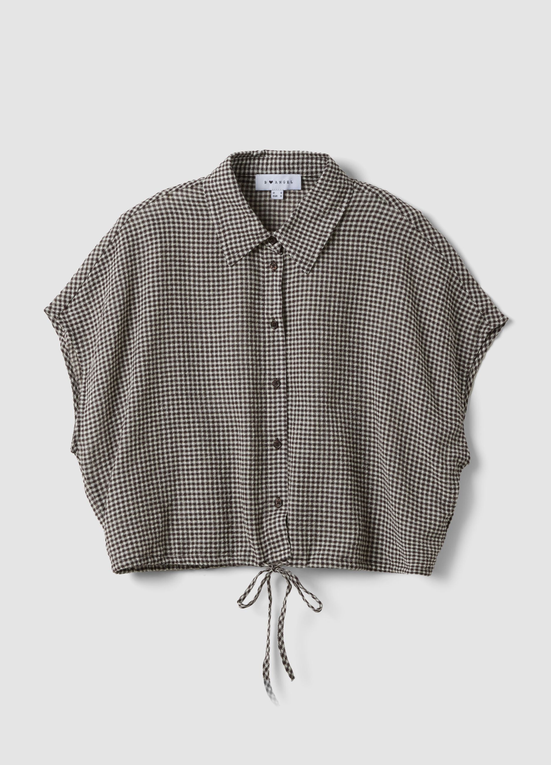 Camicia crop a quadretti multicolor in cotone elasticizzato