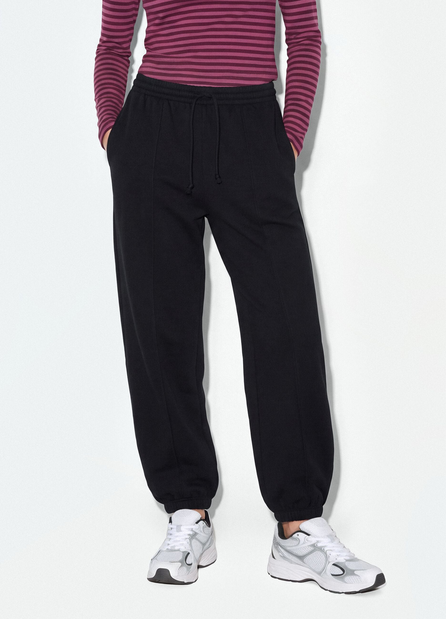 Pantaloni jogger neri in misto cotone con coulisse