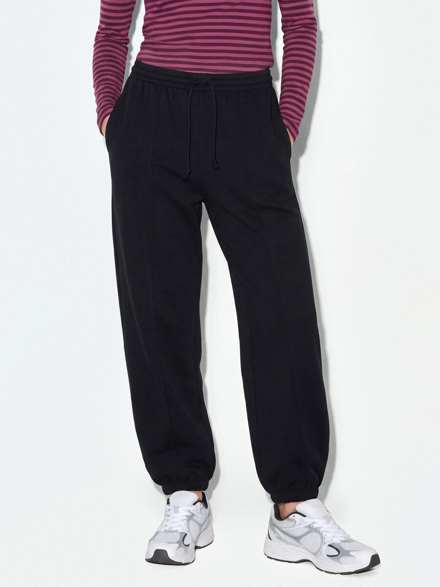 Pantaloni jogger neri in misto cotone con coulisse_1