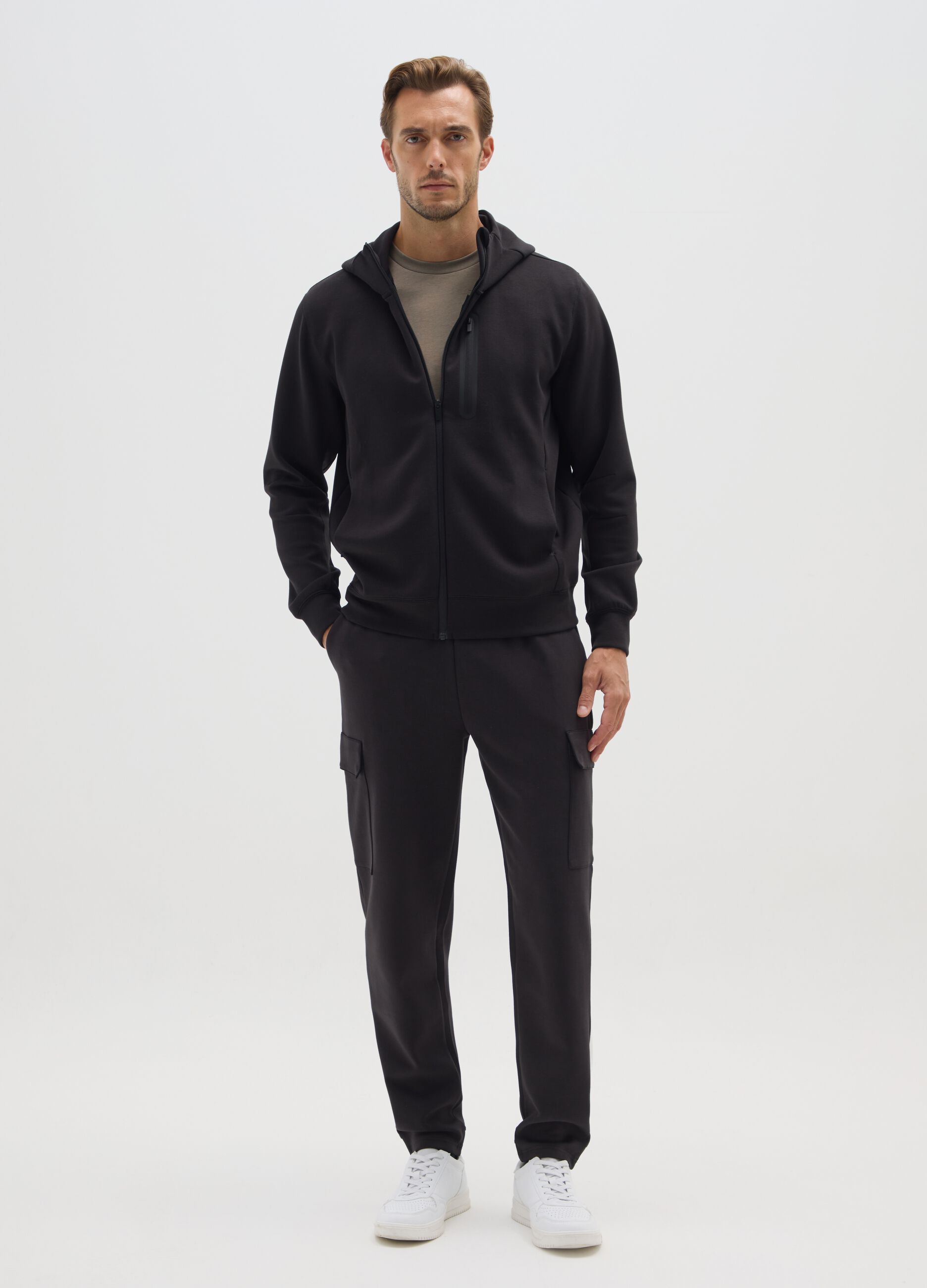 Black regular fit hoodie with zip