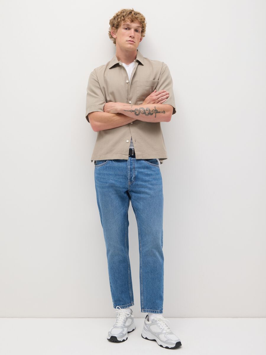 Short-sleeved green shirt in cotton_1