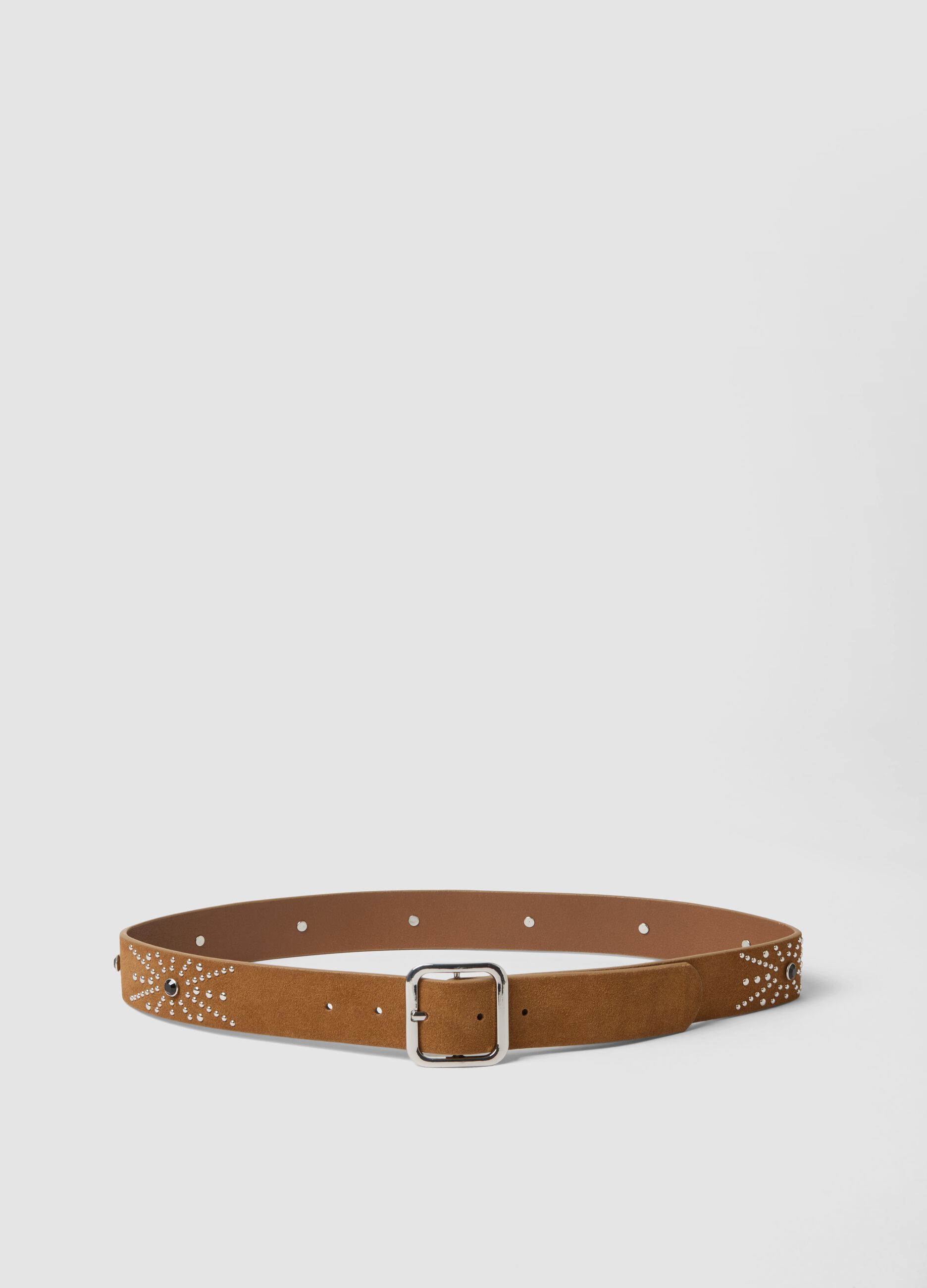 Cintura marrone in vera pelle con borchie
