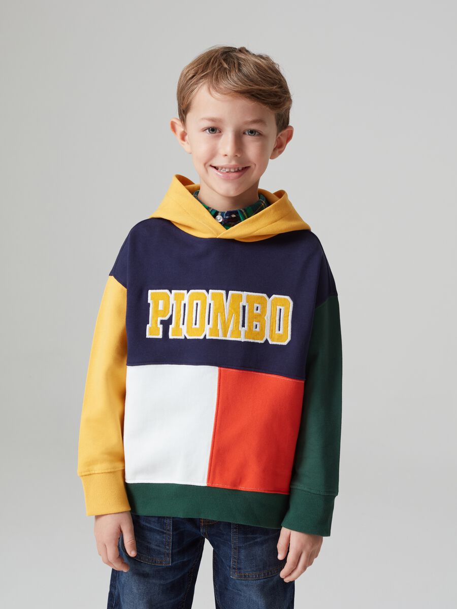 Felpa in cotone color block con cappuccio_1