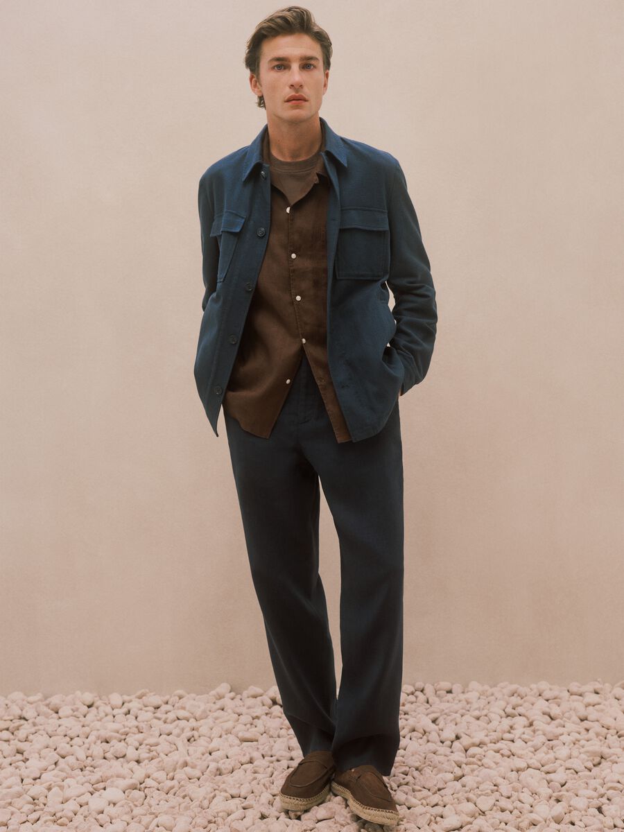 Camicia a maniche corte in puro lino marrone regular fit_0