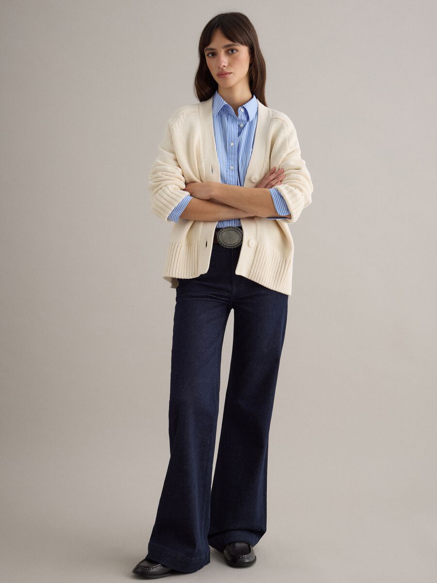 Beige cardigan in pure cotton oversized fit with deep V-neck_2