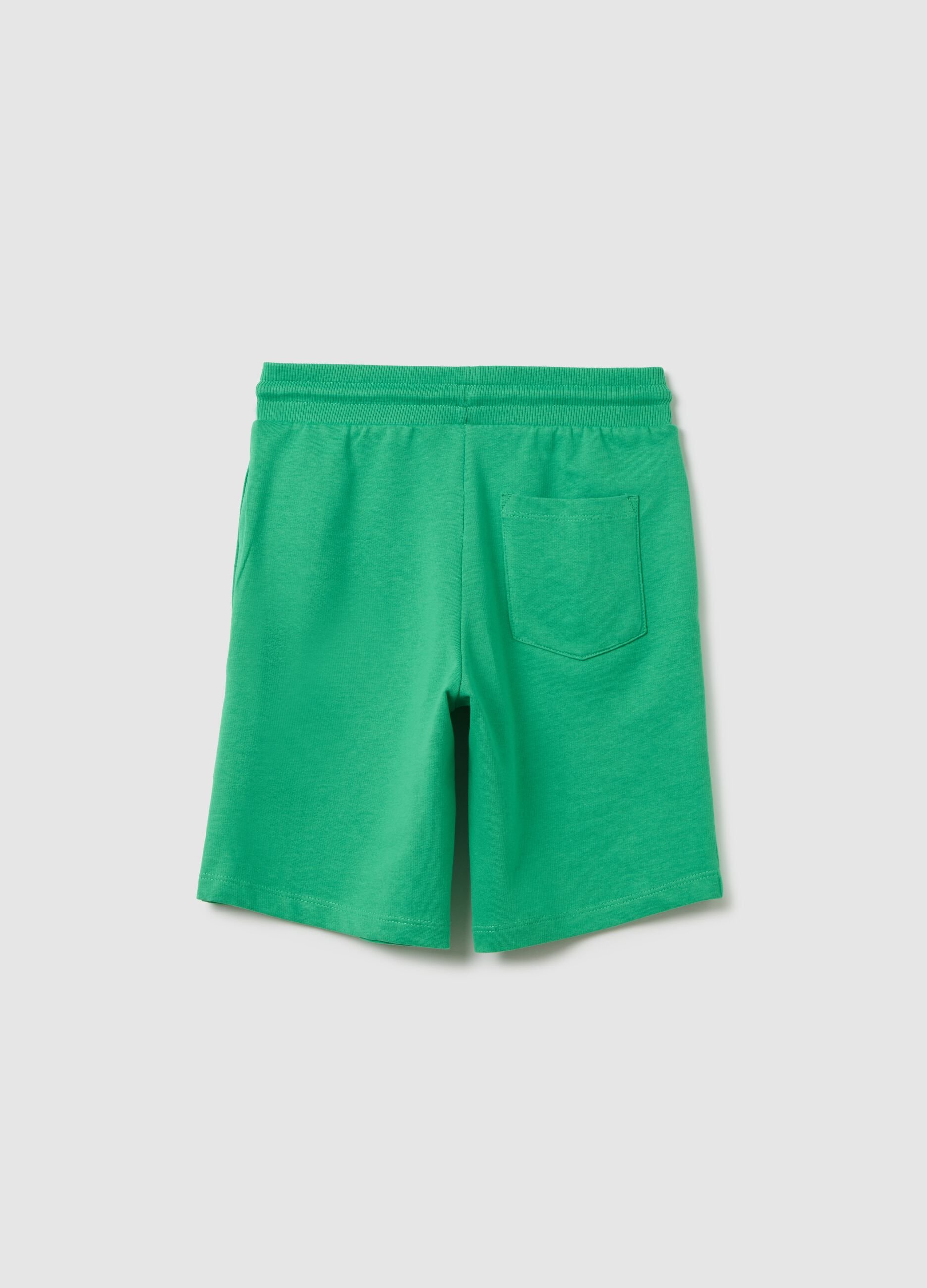 Regular fit green kids' cotton shorts with print