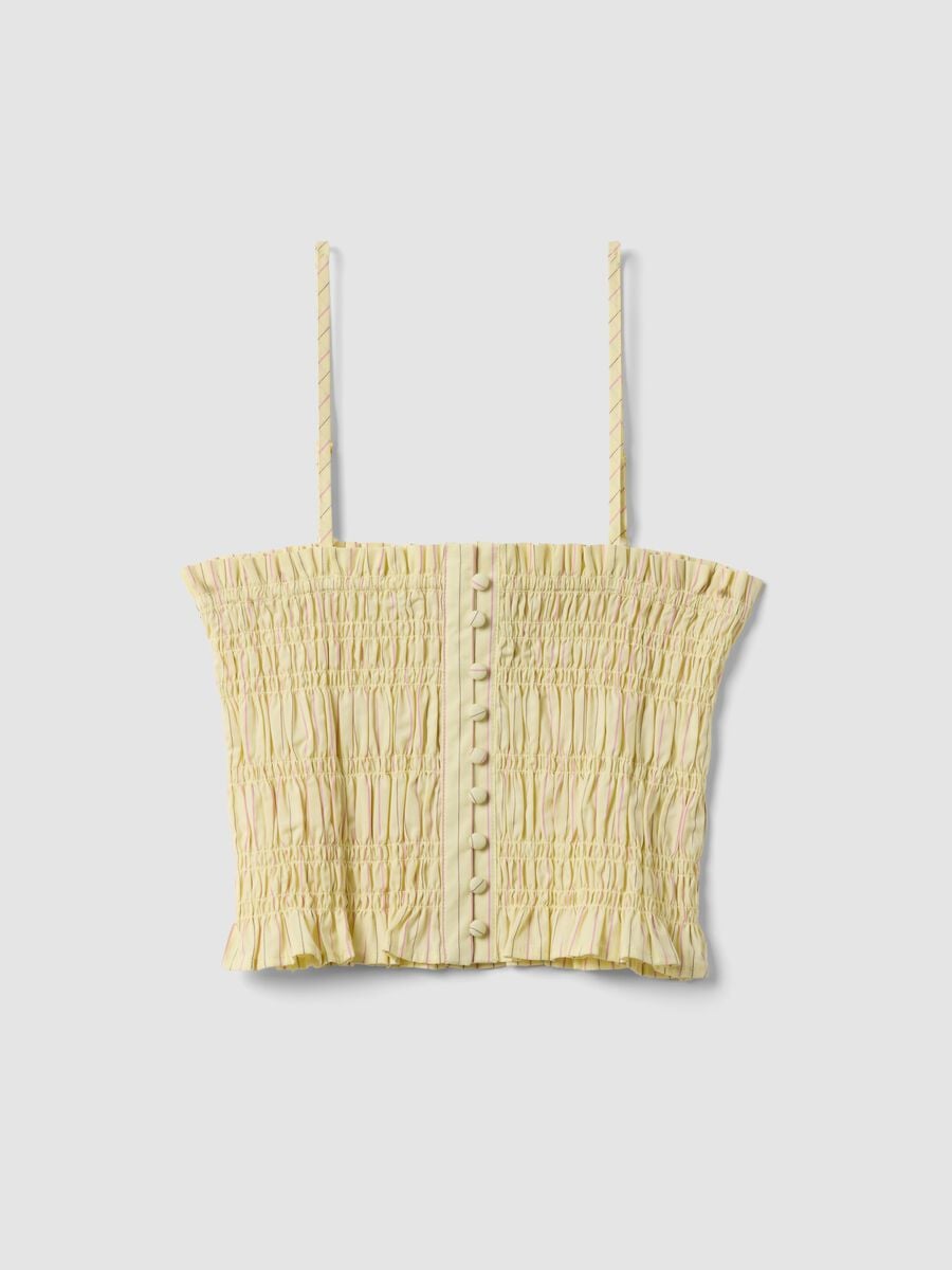 Tank top giallo in puro cotone con arricciatura regular fit_4