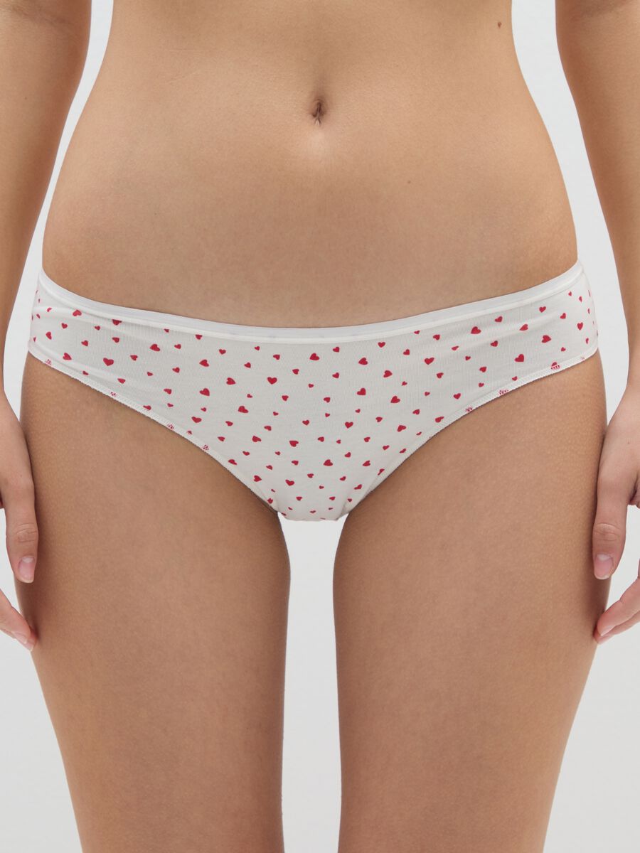 White cotton blend multipack briefs with print_1