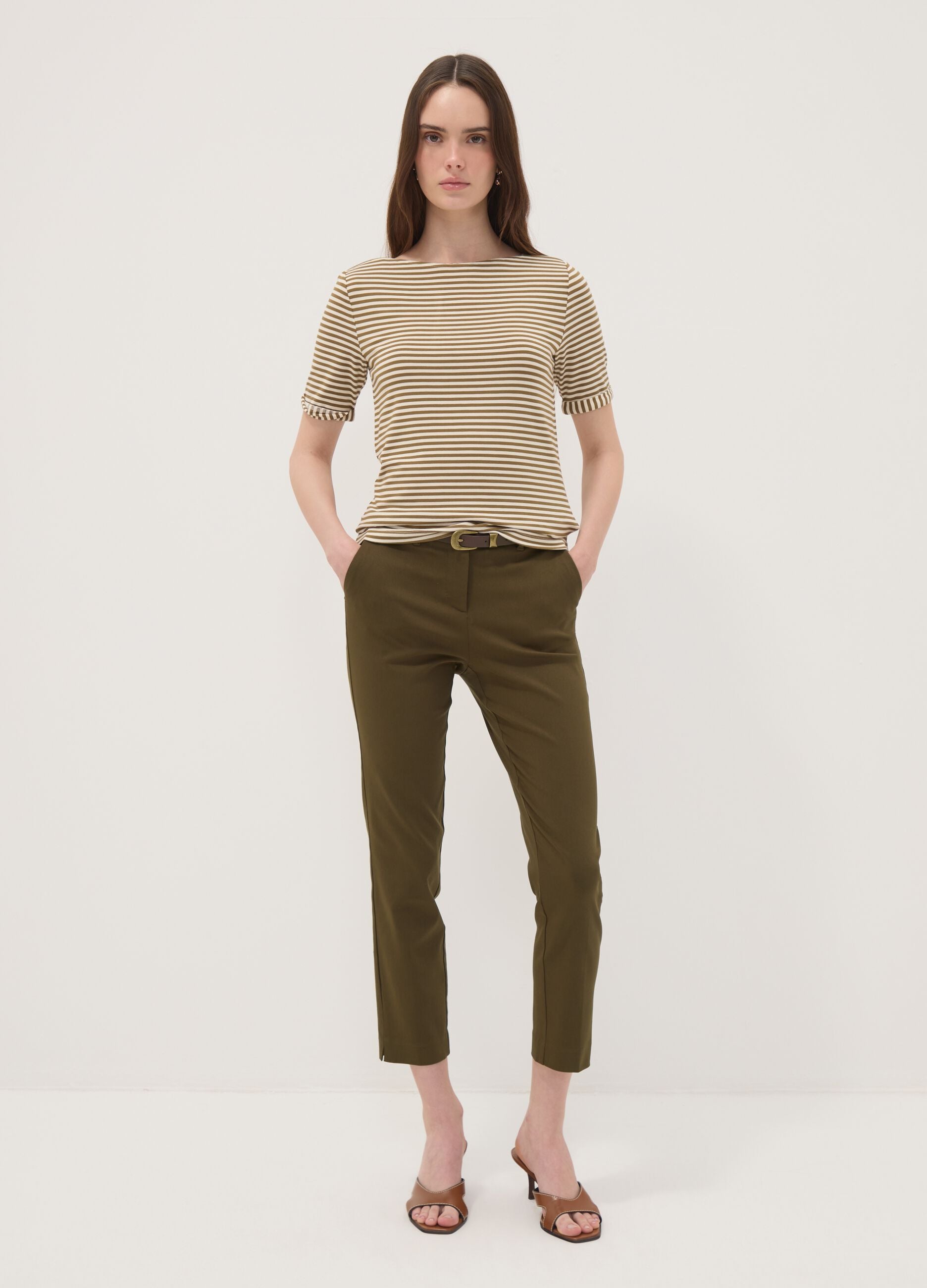 Green slim-fit stretch viscose chino trousers