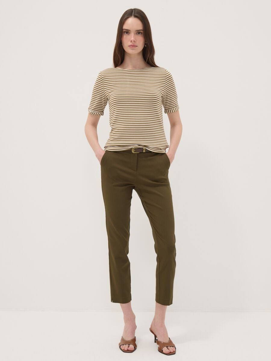 Pantaloni chino verdi in viscosa elasticizzata slim fit_0