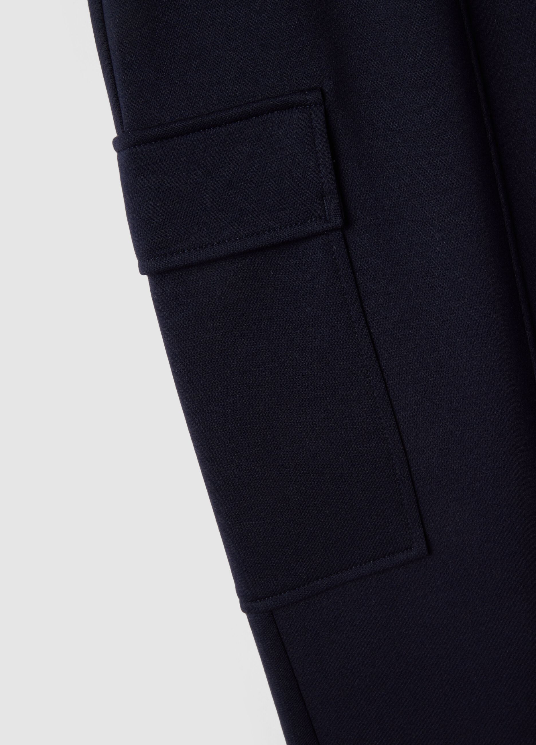 Blue Stretch Viscose Cargo Trousers Regular Fit