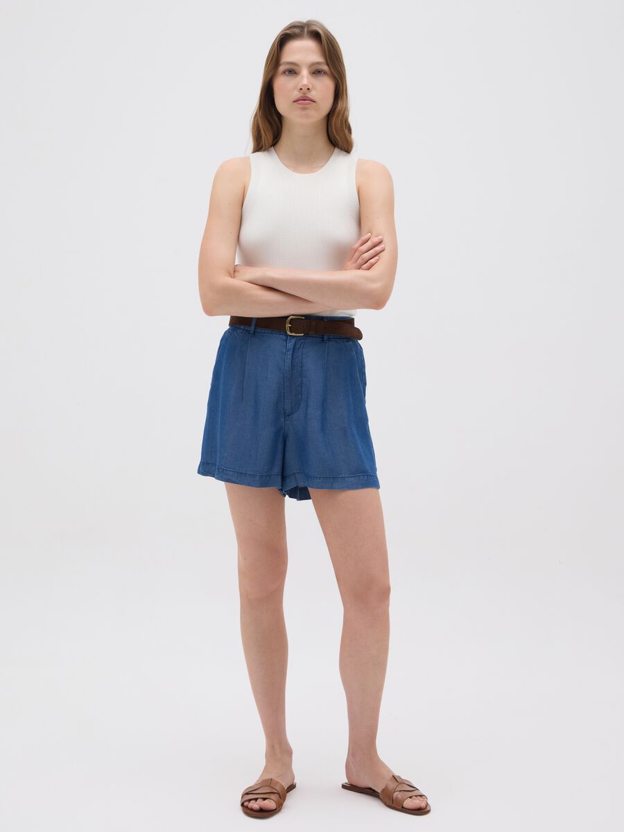 Women's Regular Fit Lyocell Blue Shorts_0