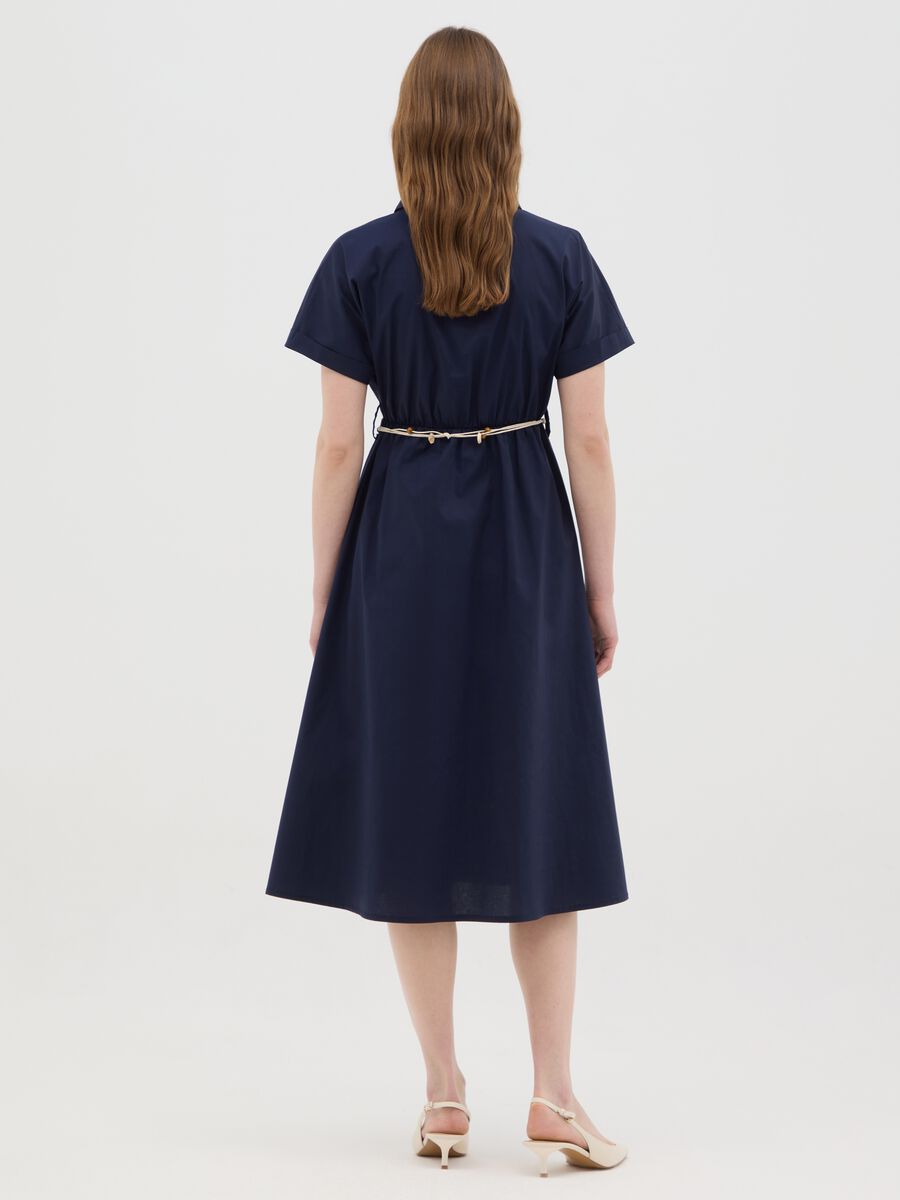 Women's blue regular fit midi dress in stretch cotton_2