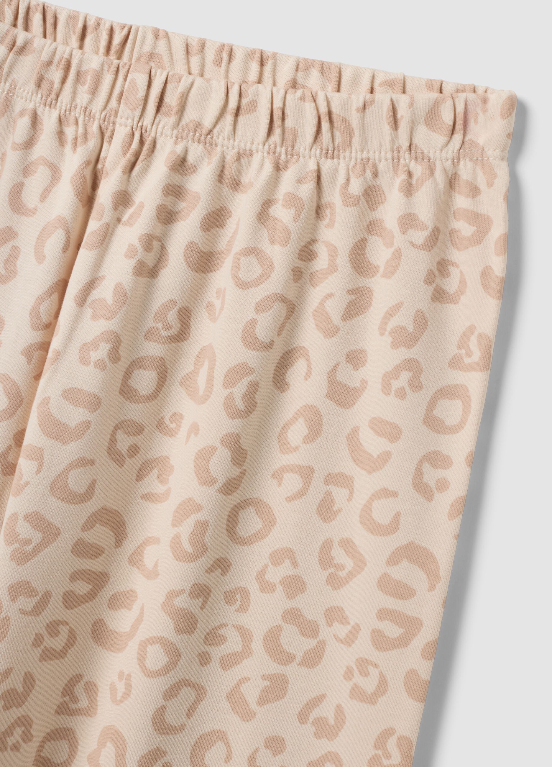 White and beige pure organic cotton printed pyjamas for girls