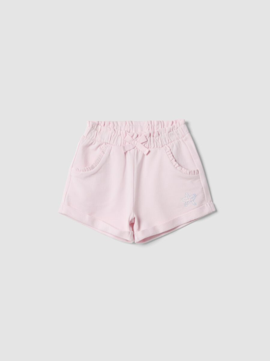 Girls&rsquo; pink stretch cotton shorts with bow_0