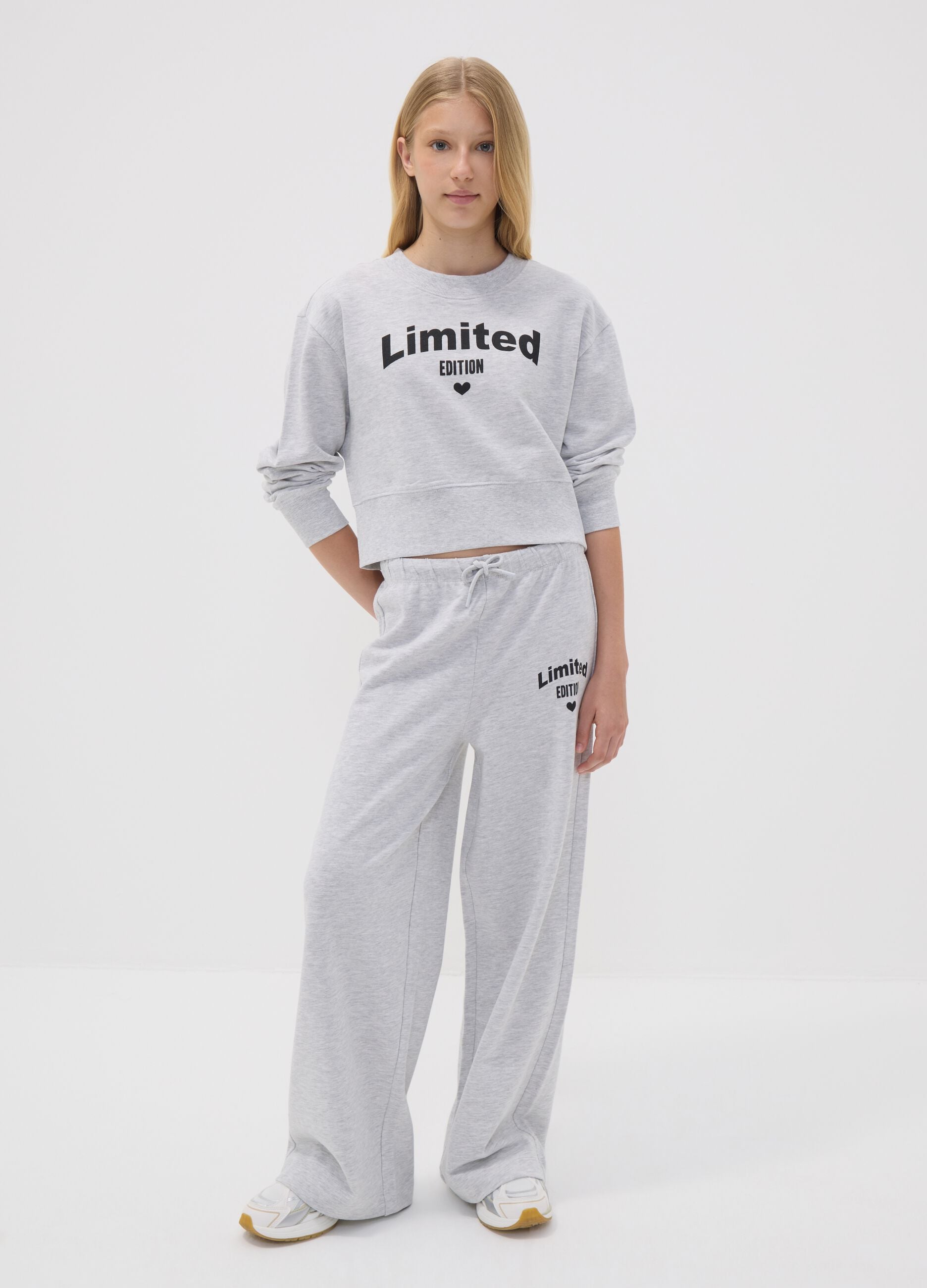 Grey cotton and viscose blend culotte-fit joggers for girls