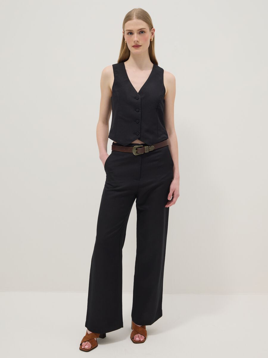 Black linen-blend slim-fit waistcoat with buttons_1